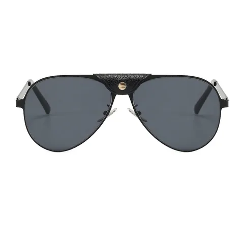 Aviator Zonnebril Metalen Frame Leren Brug Detail UV400 Bescherming Retro Punk Oversized Eyewear Rijden Feest