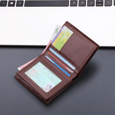Cartera Hombre Corta Vertical Cuero PU Gran Capacidad Bifold Con Cremallera Ranuras Para Tarjetas Ventana ID Para Uso Business Casual