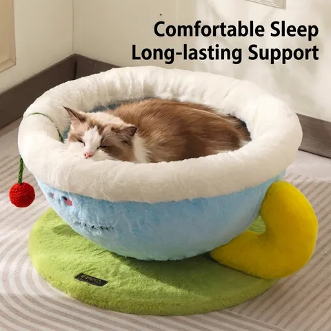 Letto Per Gatti A Forma Di Tazza Da Caffè Peluche Finta Pelliccia Di Coniglio Caldo Inverno Nido Per Piccoli Cani Cotone PP