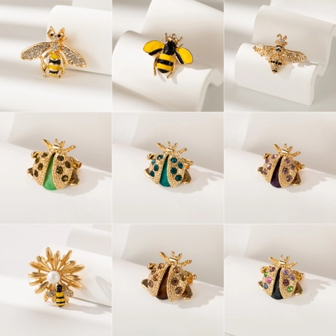 Vintage Insect Brooch Pin Alloy Rhinestone Enamel Bee Ladybug For Clothing Hat Bag Accessories Retro Style For Women