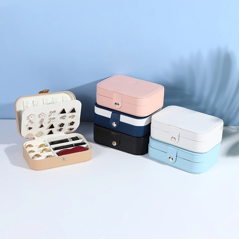 Portable Double Layer PU Leather Jewelry Box For Women Girls Travel Storage Case For Earrings Rings Necklaces Organizer Box