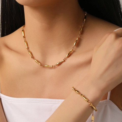 Collana E Bracciale Con Catena A Maglie Di Pesce Acciaio Inossidabile Placcato Oro 18K Gioielli Geometrici Minimalisti