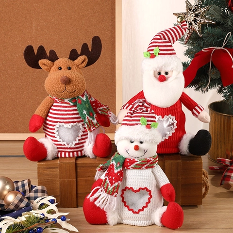 Weihnachts Geschenktüten Strick Plüschpuppe Weihnachtsmann Schneemann Rentier Transparentes Herzfenster Süßigkeitenverpackung