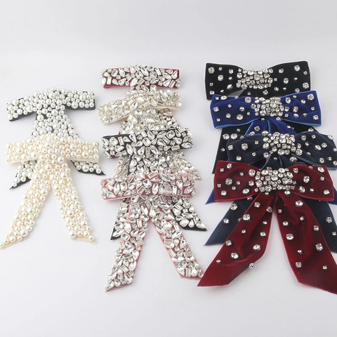 Molletta Per Capelli Con Fiocco In Velluto Elegante Con Strass E Künstliche Perle Sintetiche Barretta Di Lusso Per Donna