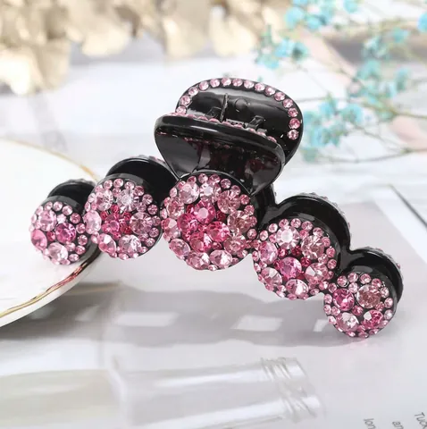 Sparkling Rhinestone Hair Claw Clip Large Resin Five Circles Cluster Updo Accessory For Women