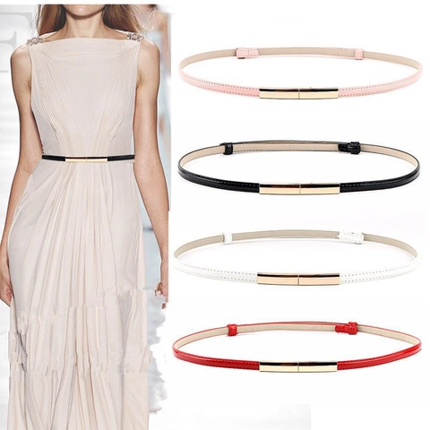 Women Skinny Fashion Belt Thin PU Patent Leather Waist Strap With Alloy Buckle Adjustable Solid Color Waist Belt For Dresses