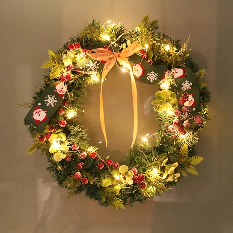 Weihnachtskranz Künstlicher Eukalyptus Rote Beeren Warmes LED Licht Haustür Wandbehang Feiertag Party Deko Neuheit