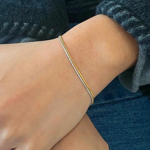 Bracciale A Catena Di Serpente In Acciaio Inossidabile Bicolore Oro Argento Regolabile Gioielli Minimalisti Eleganti
