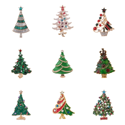 Christmas Tree Brooch Alloy Rhinestone Artificial Pearl Enamel Elegant Festive Suit Lapel Pin Jewelry Accessory For Women Gift