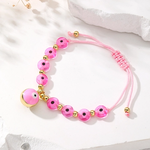 Bracelet Perles Mauvais Œil Cuivre Plaqué Or Perles De Verre Bohème Ethnique Charme Ajustable Bijoux Pour Femmes