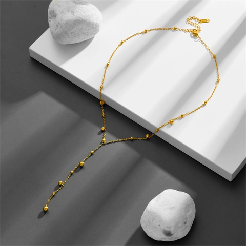 Collana A Forma Di Y Acciaio Al Titanio Catena A Scatola Da Donna Semplice Elegante Nappa Multi-Perla Accessorio