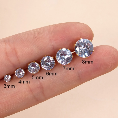Round Cubic Zirconia Stainless Steel Stud Earrings Helix Cartilage Piercing Jewelry For Women
