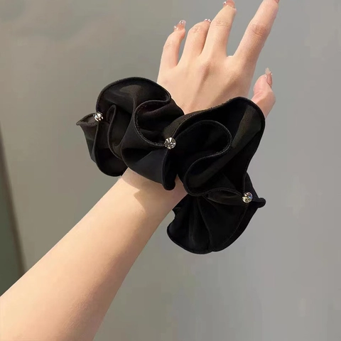 Grandi Elastici In Raso Con Strass Eleganti Fermacapelli In Stile Francese Supporto Per Coda Di Cavallo Per Donne E Ragazze