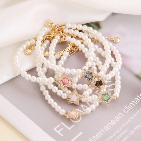 Ster Hanger Kunstparelarmband Koper Zirconia Verstelbare Ketting Elegante Mode Sieraden Voor Dames