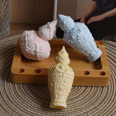 Silicone Mold Retro Embossed Bottle Jar Shapes For DIY Candle Making Plaster Soap Craft Baroque Pattern Home Decor