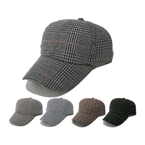 Cappello Da Baseball Pied De Poule Retro Tessuto Effetto Lana Poliestere Vintage Plaid Stile Britannico Regolabile Visera Curva