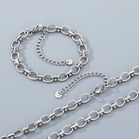 Cadena De Eslabones Texturizados Chapada En Oro De 18K Acero Inoxidable Collar Y Pulsera Estilo INS De Moda Joyería