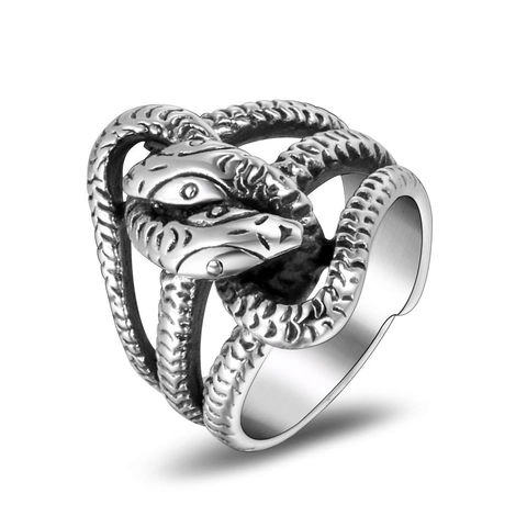 Anillo De Serpiente De Dos Cabezas Vintage Acero De Titanio Punk Gótico Joyería Para Hombre Genial Animal