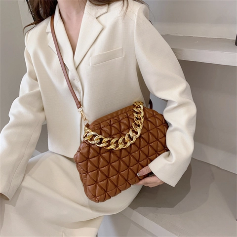 Gesteppte Lingge PU Leder Muscheltasche Für Damen Große Kapazität Goldene Kette Umhängetasche Schulter Handtasche