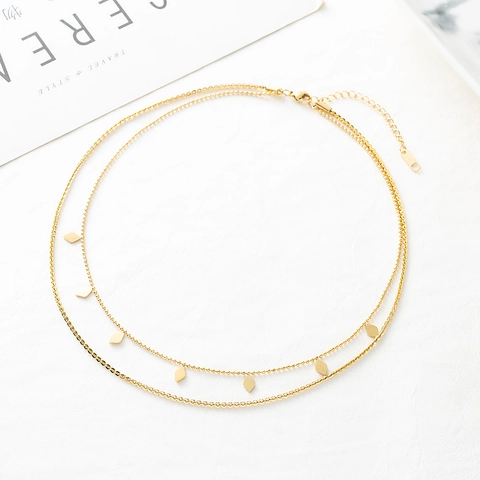 Collana A Doppio Strato Con Pendente A Rombo Acciaio Inossidabile Placcato Oro 18K Choker Minimalista Donna