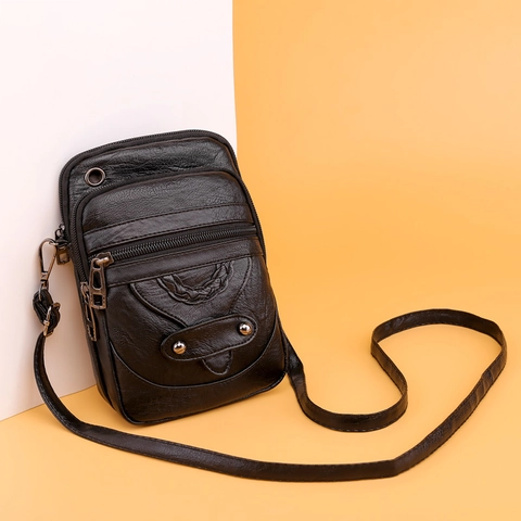 Borsa A Tracolla In Pelle PU Retrò Da Donna Con Tasche Multiple Con Cerniera Foro Per Auricolari Piccola Borsa