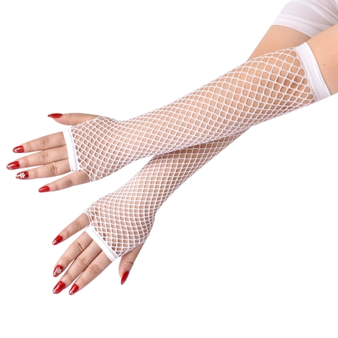 Guantes De Red Largos Mitones De Malla Nylon Elástico Retro Fiesta Baile Accesorios Unisex