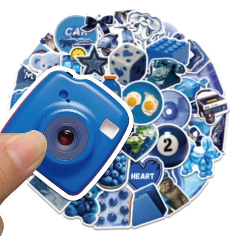 Aesthetic Blue Stickers Waterproof PVC Decals For Phone Case Laptop Skateboard Water Cup DIY Journal Decorative Stickers