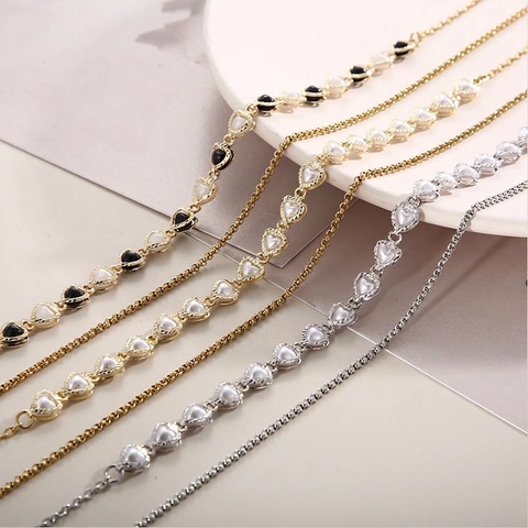 Collar De Doble Capa Con Colgante De Corazón De Acero Inoxidable Con Perlas Artificiales De Imitación Y Esmalte Estilo Elegante Para Mujer