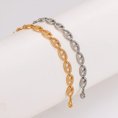 Pulsera De Acero Inoxidable 304 Con Pedrería Pavé Diseño De Cadena De Ancla Hueca Joyería Brillante De Moda Para Mujer