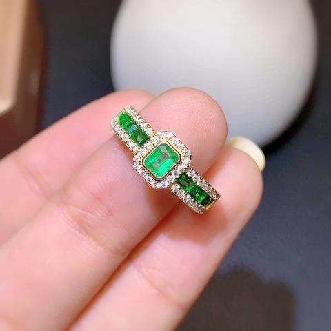 Verstelbare Open Ring Van Koper Met Groene Zirkoon Smaragd Slijpvorm Voor Dames Luxe Retro Sieraden