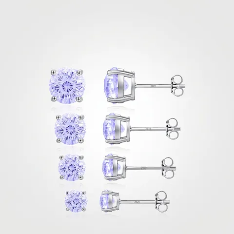 Orecchini A Lobo In Zirconia Viola Taglio Rotondo Lavanda Con Perno In Argento Sterling 925 Gioielli Geometrici