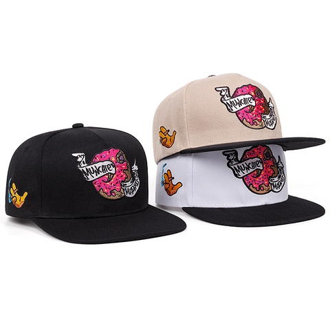 Βαμβακερό Καπέλο Snapback Κέντημα Σχέδιο Ντόνατ Επίπεδο Γείσο Hip Hop Καπέλο Μπέιζμπολ για Άνδρες Γυναίκες Streetwear Ρυθμιζόμενο