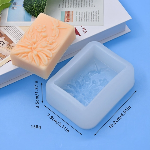 Dragonfly Flower Silicone Mold For DIY Handmade Soap Baking Cake Resin Crafting 3D Relief Rectangular Tool
