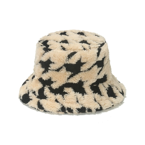 Cappello Da Pescatore In Lana Di Agnello Pied De Poule Inverno Caldo Antivento Casual Chic Moda Donna Peluche