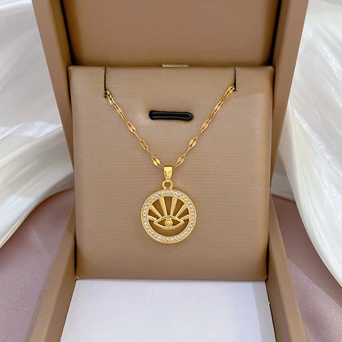 Collana Pendente Malocchio Catena In Acciaio Al Titanio E Zircone Micro Pavé Gioielli In Rame Stile Retro Lusso Per Donna