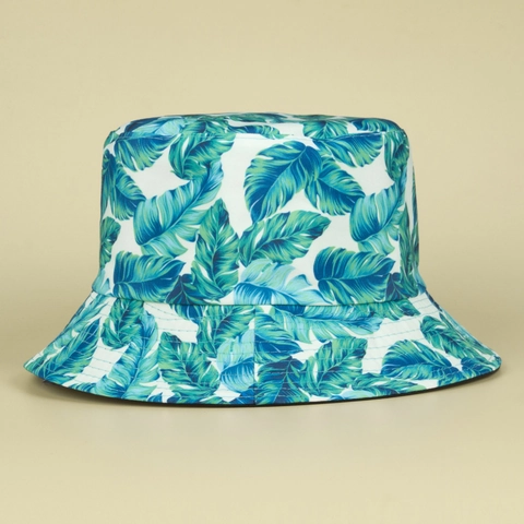 Sombrero De Pescador Reversible Algodón Lona Estampado Hojas Tropicales Protección Solar Viaje Verano Unisex