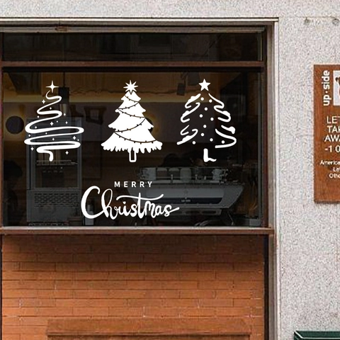 Christmas Tree Window Stickers White Minimalist Static Cling PVC Glass Decals Merry Christmas Double Sided Holiday Decor