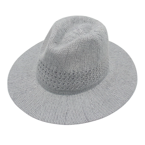 Women Classic Panama Fedora Hat Wide Brim Woven Straw Breathable Hollow Out Foldable Sun Protection Beach Summer Style