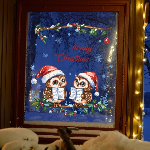 Weihnachts Statische Fensteraufkleber PVC Dekorative Eule Schneeflocke Aufkleber Für Glasfenster Urlaub Ornament