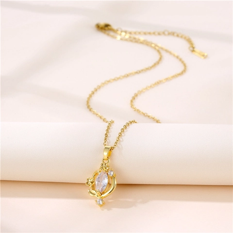 Collar Colgante Flor Acero Inoxidable Circonita Incrustada Geométrico Bañado Oro 18K Lujo Para Mujeres
