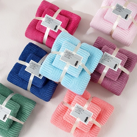 Coral Velvet Towel And Bath Towel Thickened Absorbent Soft Bathroom Solid Color Lattice Pattern