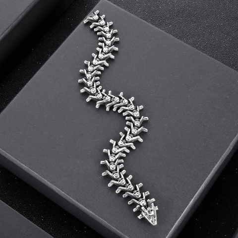 Bracciale Catena Teschio Scheletro Osso Spinale Uomo Acciaio Inossidabile Vintage Gotico Punk Gioielli Hip Hop Rock Accessorio