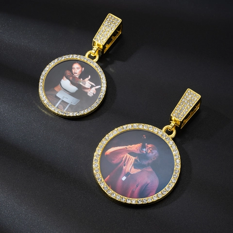 Hip Hop Zinklegierung Strass Individuelles Foto Runder Anhänger Ohne Kette Iced Out Bilderrahmen DIY Unisex Party Schmuck