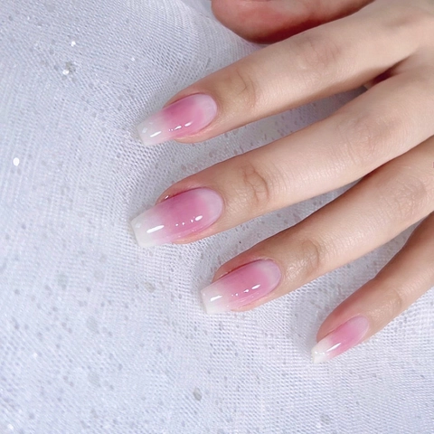 Unghie Finte Press On Sfumate Rosa Bianco Ombre Forma Bara Lucida Lunghe Per Donne Decorazione Manicure Elegante
