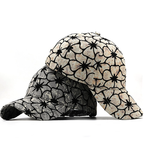 Casquette De Baseball Imprimé Fleuri Polyester Texture Dentelle Solaire Extérieur Ajustable Chapeau Mode Femme