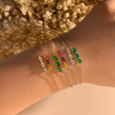 Niche Design Roestvrij Staal Peer Geslepen Strass Armband Voor Dames High-End Zoet Mode Waterdruppel Verstelbare Ketting Armband Sieraden