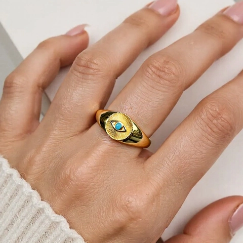 Vintage 18 Karat Vergoldet Kupfer Böser Blick Offener Ring Für Damen Minimalistisch Einstellbar Zirkonia Fingerring Schmuck