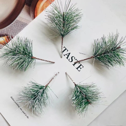 Artificial Pine Needles Branches Plastic Frosted Snow Green Christmas Wreath Garland DIY Craft Decoration Pick