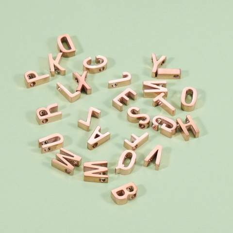 304 Stainless Steel Rose Gold A-Z Alphabet Letter Beads Mirror Polished Charms For DIY Jewelry Making Accessories