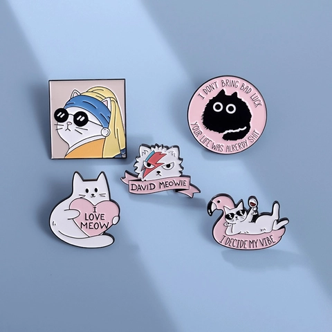 Cartoon Katze Emaille Pin Set Lustige Tier Brosche Für Kleidung Rucksack Hut Dekoratives Accessoire Damen Herren Schmuck